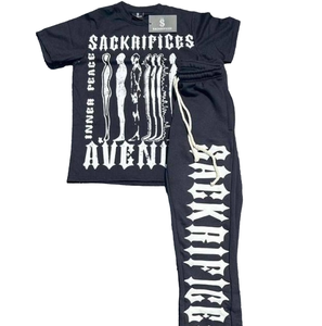 Ensemble de vêtements décontractés pour hommes avec logo personnalisé, en coton, 2 pièces, haut à manches courtes et pantalon de sport, ensemble de survêtement, pantalon de jogging - Product Image 1