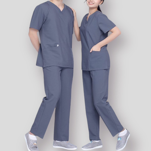 Ensemble de blouses médicales unisexe, haut à col en V et pantalon droit, uniforme d'hôpital, tissu en coton et polyester - Product Image 5