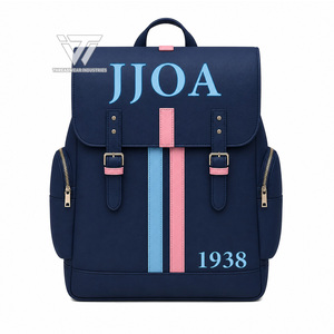 กระเป๋าเป้สะพายหลังลายทางหนังเทียมพรีเมียมของบริษัท JJOA Inc. ยี่ห้อ Greek Jack And Jill Of America ขายส่ง |   กระเป๋าเป้พรีเมียมสำหรับใช้ในชีวิตประจำวัน - Product Image 1