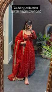 Vestido vintage de georgette grueso con bordado de lentejuelas y dupatta, largo hasta el suelo, corte regular, de secado rápido, ideal para fiestas. - Product Image 4