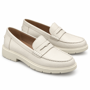 White <b>Leather</b> Retro Lightweight Loafers Round Toe <b>Slip</b>-<b>On</b> Cushioned EVA Midsole Rubber Outsole All Seasons Wear - Product Image 6