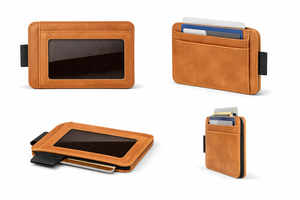 WRIZA Porte-cartes fin en cuir véritable, portefeuille minimaliste durable avec fenêtre d'identification et languette de tirage, design compact pour hommes et femmes - Product Image 3