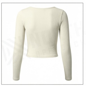 Haut court côtelé à col carré et manches longues North Approach pour femme, vêtement de yoga respirant en mélange de coton et élasthanne, couleur unie, taille L - Product Image 3