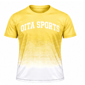 Neutral Yellow and <b>White</b> Gradient Sublimation <b>T</b> <b>Shirt</b> Men Short Sleeve Crew Neck Custom Printed Sports Training Performance - Product Image 1