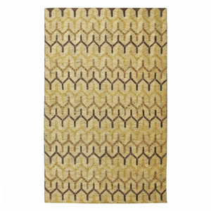 Tapis en laine à motif losanges entrelacés marron doré, géométrique contemporain, antidérapant, écologique, à poils épais, tufté à la main, pour salon - Product Image 1