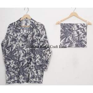 ชุดนอนผ้าฝ้ายพิมพ์ลายบล็อกน้ำหนักเบาสำหรับผู้หญิง เนื้อผ้านุ่ม ระบายอากาศได้ดี เหมาะสำหรับการพักผ่อน การนอนหลับ และสวมใส่สบายๆ - Product Image 6