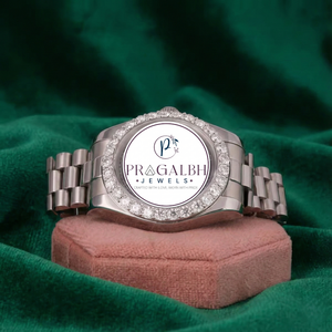 นาฬิกาข้อมือผู้ชาย Pragalbh Jewels ประดับเพชรหรูหรา ระบบควอตซ์ พร้อมหน้าปัดแสดงวันที่ ตัวเรือนสแตนเลส - Product Image 1