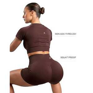 Women Seamless Yoga Set Gym Fitness Wear <b>Crop</b> <b>Top</b> & High Waist Shorts Activewear Workout Set - Product Image 5