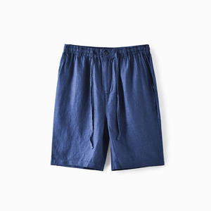 Shorts d'été gris en gaze de coton légers pour hommes, couleur unie, respirants, taille élastique avec cordon de serrage, coupe droite, cinq poches - Product Image 2