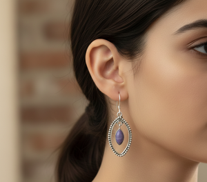Pendientes Colgantes Hechos a Mano de Plata de Ley 925 con Charoita, Estilo Marquesa, Bohemio Vintage, Regalo de Joyería Elegante de Diseñador para Mujer/Mamá - Product Image 2