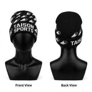 Bonnet de cheerleading pour femmes en tissu acrylique premium, jaune fluo, style à revers, avec logo brodé, option tricot jacquard personnalisé - Product Image 3