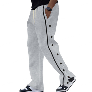 Pantalones Deportivos Casuales Grises para Hombre con Franja Lateral y Detalles de Botones, Cintura Elástica con Cordón Ajustable, Tejido de Punto de Peso Medio - Product Image 6
