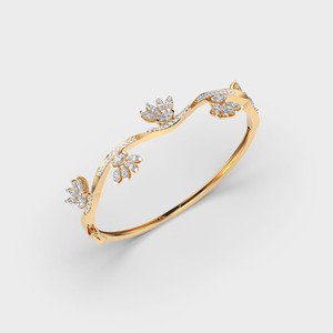 Bracelet en diamants marquise et ronds à motif floral ondulé certifié IGI en or jaune/blanc/rose 18 carats - Product Image 3