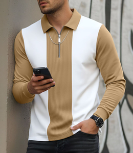 Camisa Polo de Manga Larga para Hombre, con Bloques de Color, Logotipo de Marca Personalizado, 50% Algodón/50% Poliéster, 220 GSM, Venta al Por Mayor Directa de Fábrica - Product Image 3