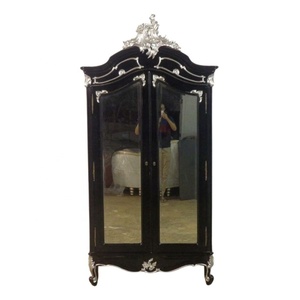 Đen Rococo tủ quần áo hai cửa ra vào với gương rắn gỗ tủ quần áo tủ quần áo cho nội thất của Pháp phong cách phòng ngủ đồ nội thất thiết lập - Product Image 2