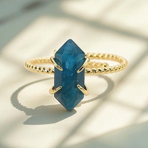 Gold Plated Brass Apatite <b>Ring</b> Hexagon Gemstone Adjustable Minimalist Fashion <b>Ring</b> Wholesale Custom Jewelry - Product Image 1