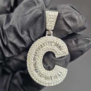 Iced Out Luxury Custom Letter C VVS Moissanite Diamond Rhodium Plated 925 Sterling <b>Silver</b> <b>Charm</b> Pendant For Unisex Wear - Product Image 4