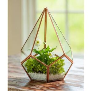 Terrario de Vidrio Acanalado de Cobre Hecho a Mano, Contenedor de Vidrio Geométrico con Forma de Casa - Product Image 1