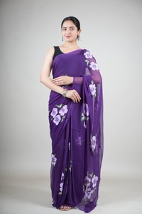 Elegante Saree de Gasa con Estampado Floral para Mujer, Saree Ligero de Gasa para Fiesta, Saree de Gasa de Diseño Premium con Blusa - Product Image 1