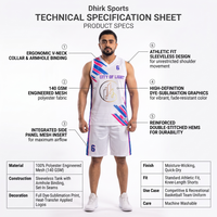 Vente en gros de maillots de basket-ball personnalisés imprimés par sublimation XS, ensemble de maillots de sport pour hommes, micro-mesh respirant sans manches