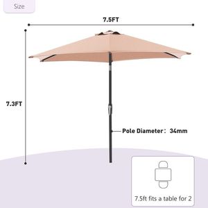 Sombrilla de Patio de 7.5 pies con Manivela de Inclinación, 6 Varillas Resistentes, Impermeable, para Piscina, Terraza, Playa - Product Image 2