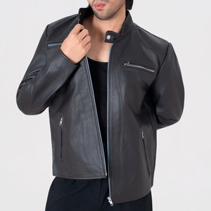 Icon by Gilani <b>Men</b>’s Black Biker <b>Leather</b> <b>Jacket</b> - Moto Cafe Racer <b>Jacket</b> Black - Product Image 3