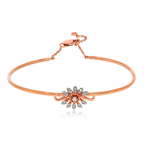 18K Rose Gold Diamond Floral Sunburst <b>Bracelet</b> for Women | Elegant Flower Design Gold <b>Bangle</b> <b>Bracelet</b> | Lightweight Luxury Fine - Product Image 1