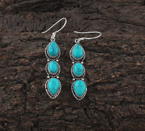 Boucles d'oreilles pendantes en argent sterling 925 avec serti clos en jade violet, 3 pierres en forme de goutte, bijoux de luxe unisexe pour femmes, vente en gros - Product Image 1
