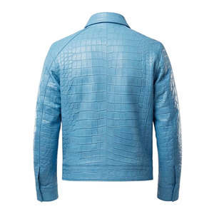 Veste imperméable en toile bleue pour homme, style motard, col rabattu, fermeture éclair, sherpa, longueur normale, 2027 - Product Image 4