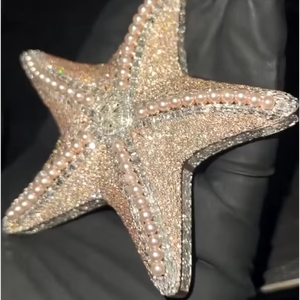 Colgante de Estrella de Mar con Incrustaciones de Moissanita VVS en Oro Rosa y Perlas, Cadena de Lujo, Estilo Hip Hop Bling, Único y de Moda, Éxito de Ventas - Product Image 1