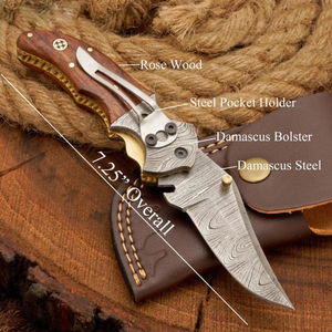 Couteau pliant personnalisé LEGACY BLADES en acier Damas à pointe tombante avec manche ergonomique en bois, couteau de poche pour le camping - Product Image 6