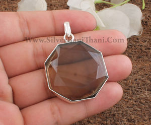 จี้ควอตซ์สโมคกี้ธรรมชาติสไตล์วินเทจ เงินแท้ 925 ชุบแพลตตินั่ม สร้อยคอสีน้ำตาลทำมือ เครื่องประดับอัญมณีสำหรับทุกเพศ - Product Image 3