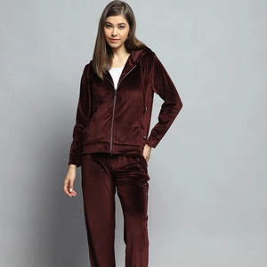 Conjunto deportivo de terciopelo para mujer, sudadera con capucha y pantalones de chándal con cremallera completa, ropa informal suave para el invierno, conjunto de dos piezas. - Product Image 1