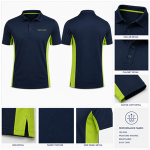 Chemise à coupe classique avec étiquette tissée personnalisée, ourlet à fentes latérales, en piqué 100 % polyester respirant, manches courtes, décontractée, fabrication sur mesure - Product Image 6