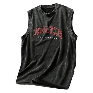 เสื้อกล้ามผู้ชายลายตัวอักษร สไตล์วินเทจ ซักนุ่ม ไม่มีแขน คอกลม สตรีทแวร์ ลำลองสำหรับฤดูร้อน เสื้อยืดโชว์กล้ามเนื้อ ผ้าฝ้ายน้ำหนักเบา เหมาะสำหรับออกกำลังกาย - Product Image 1