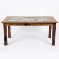 Table à manger DIVADI style Java, pieds KD, rectangulaire, en bois de bateau recyclé, durable, écologique, pliable, pour intérieur/extérieur