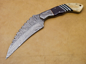 Custom Handmade Forged Damascus Steel Tracker Knife - Full Tang Outdoor Survival Hunting Fixed Blade Knife with Cowhide Leather - Product Image 2