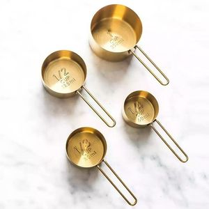 Gold <b>Measuring</b> <b>Cups</b> <b>Set</b> Round Minimalist Design Aluminum Alloy Handle Polished Finish - Product Image 5