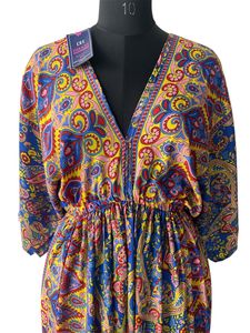 DHMZI Vestido midi con estampado bohemio, cuello en V profundo, manga tres cuartos, corte holgado, cintura elástica, ropa informal de verano - Product Image 2