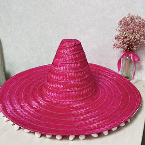 Chapeau de paille mexicain multicolore avec pompons - Unisexe pour les fêtes d'été, la maison, les voyages, les affaires, la pêche, le cyclisme et les sports - Product Image 1