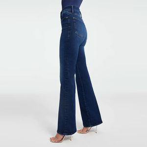 Jeans de Cintura Alta para Mujer, Azul Oscuro, Corte Ajustado, Estilo Bootcut, Pantalones de Mezclilla Elásticos, Pantalones de Campana para Mujer - Product Image 4