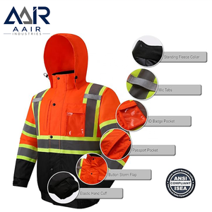 AAIR INDUSTRIES <b>Hi</b> <b>Vis</b> Reflective Safety <b>Jacket</b> Microfiber Waterproof Hooded Workwear Breathable Flame Retardant CE for Road - Product Image 6