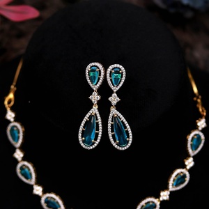 Premium Blue Topaz Necklace Set Pear Shape 18K White Gold Plated Brass Adjustable Bridal Jewelry Elegant Women Necklace - Product Image 3