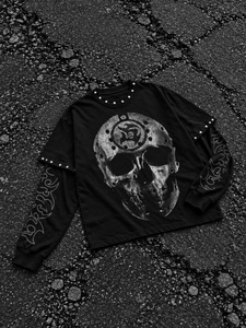 Sweat-shirt à col rond à manches longues pour homme, imprimé crâne gothique noir avec strass - Product Image 1