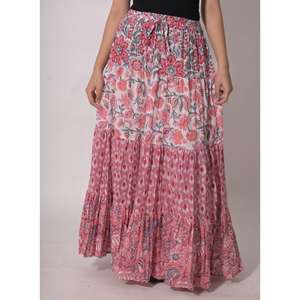 Jupe longue bohème en coton imprimé au bloc, style patchwork, décontractée, faite à la main, ethnique indienne, pour femme, respirante - Product Image 2