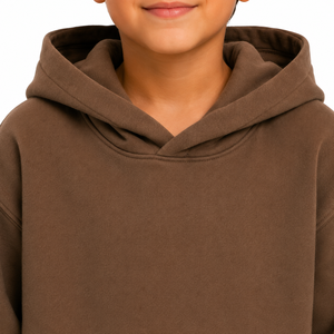 Sweat-shirt à capuche pour garçons, pull d'hiver, marron uni, décontracté, en polaire avec poche kangourou, poignets côtelés, respirant - Product Image 3