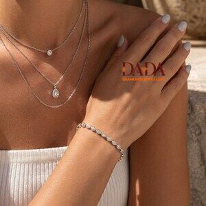 Elegante Pulsera de Diamantes Cultivados en Laboratorio con Corte Pera para Mujer, Diseño Clásico Halo, Joyería Fina, Delicado Diamante en Oro de 14K y Rodio - Product Image 5