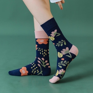 Calcetines de Tobillo para Mujer, Mezcla de Algodón, Transpirables, para Uso Diario, Estampado Floral, Tejidos, para Otoño, Grosor Estándar - Product Image 1