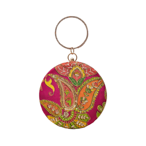 Pochette élégante rose ethnique brodée, pochette de créateur pour femmes, pour événements formels et célébrations - Product Image 1