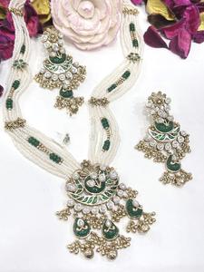 Conjunto de Collar Largo de Moissanita Chapado en Oro de Primera Calidad con Aretes, Colección Elegante para Bodas - Product Image 4